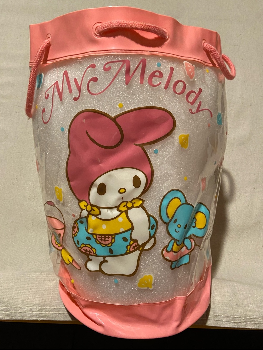 RARE 1988 Sanrio My Melody Clear Vinyl Drawstring Bucket Bag Collectible